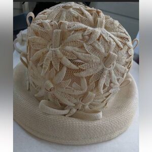 60s Mushroom Hat Neutral Summer Sun Floral Wide Brim Vintage